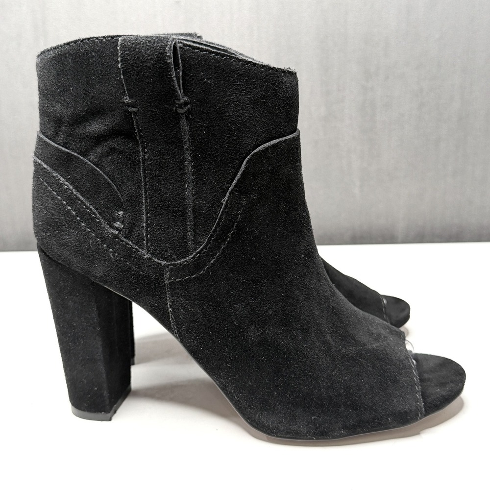Vince Camuto Open Toe Ankle Booties Womens Sz 9 Camey Black Suede Edgy Western